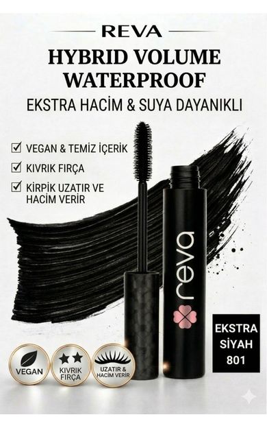 REVA Hacim Veren Hibrit Maskara - Hybrid Volume Mascara Extra Black - No: 801 - Vegan &amp; Temiz Içerik Siyah