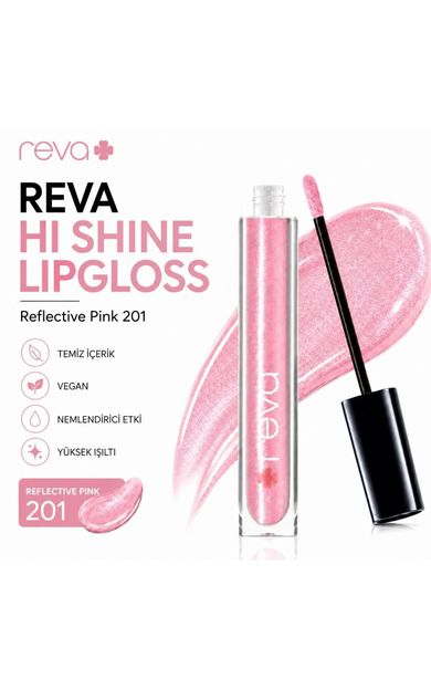 REVA Işıltılı Dudak Parlatıcısı - Hi-shine Lip Gloss Reflective Pink - No: 201 - Vegan &amp; Temiz Içerik Zarif Pembe
