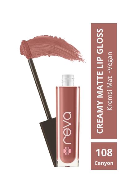 REVA Creamy Matte Lip Gloss Canyon Rose - Mat Krem Dudak Parlatıcısı - No:108 - Vegan &amp; Temiz Içerik Kanyon Gülü