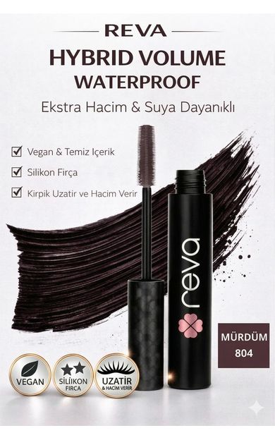 REVA Hacim Veren Hibrit Maskara - Hybrid Volume Mascara Prune - No: 804 - Vegan &amp; Temiz Içerik Siyah