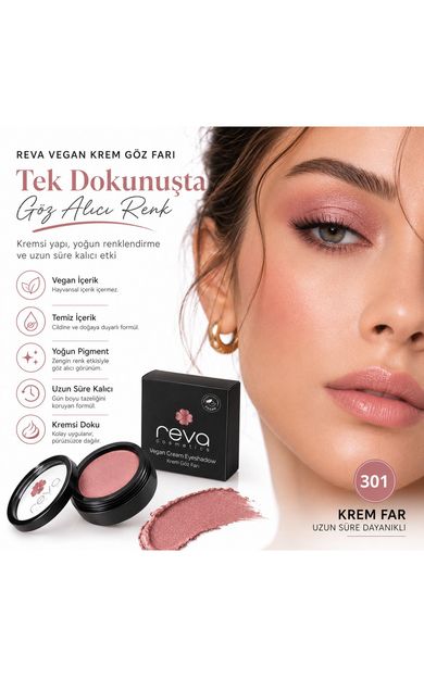 REVA Vegan Krem Göz Farı - No. 301 | Temiz Içerik, Uzun Süre Kalıcı &amp; Mono Cream Eyeshadow Gül Pembe