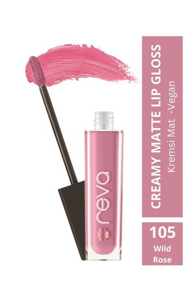 REVA Creamy Matte Lip Gloss Wild Rose - Mat Krem Dudak Parlatıcısı - No: 105 - Vegan &amp; Temiz İçerik Yaban Gülü