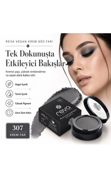 REVA Vegan Krem Göz Farı - No. 307 | Temiz Içerik, Uzun Süre Kalıcı &amp; Mono Cream Eyeshadow Duman Grisi
