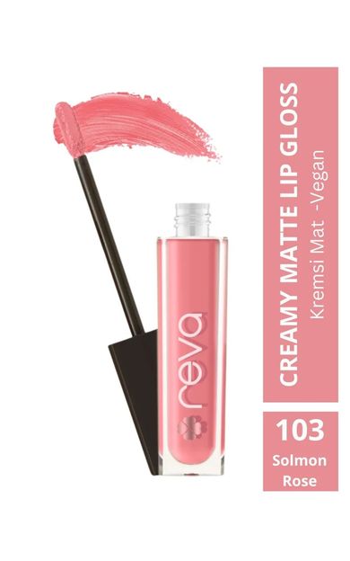 REVA Creamy Matte Lip Gloss Solmon Rose - Mat Krem Dudak Parlatıcısı - No:103 - Vegan &amp; Temiz Içerik Sıcak Pembe