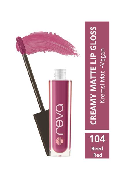 REVA Creamy Matte Lip Gloss Beet Red - Mat Krem Dudak Parlatıcısı - No: 104 - Vegan &amp; Temiz Içerik Pancar Kırmızısı