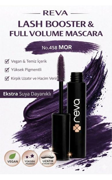 REVA Lash Booster &amp; Full Volume Color Maskara Prune-Tam Hacim &amp; Uzatan Renkli Maskara Mor 458 Mürdüm