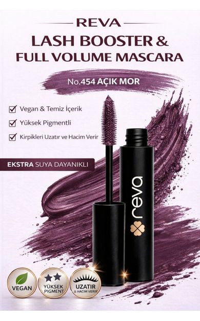 REVA Renkli Hacim Veren Maskara – Vegan ve Temiz İçerikli Yoğun Pigment Etkisi Açık Mor 454 Mor
