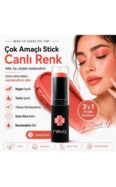 REVA Çok Amaçlı Stick Allık, Far, Dudak Renklendirici &amp; Lip Cheek Eye Tint-vegan &amp; Temiz Içerikrv114 Sıcak Turuncu