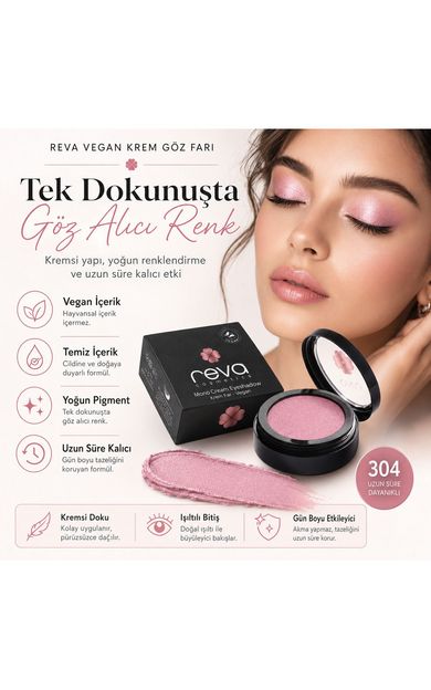REVA Vegan Krem Göz Farı - No. 304 | Temiz Içerik, Uzun Süre Kalıcı &amp; Mono Cream Eyeshadow Soluk Pembe