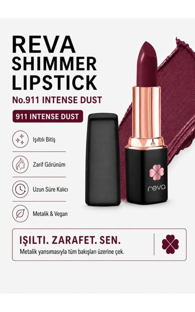 REVA Shimmer Lipstick Intense Rust - Işıltı Ruj - 4 gr - No: 911 - Vegan &amp; Temiz Içerik INTENSE RUST