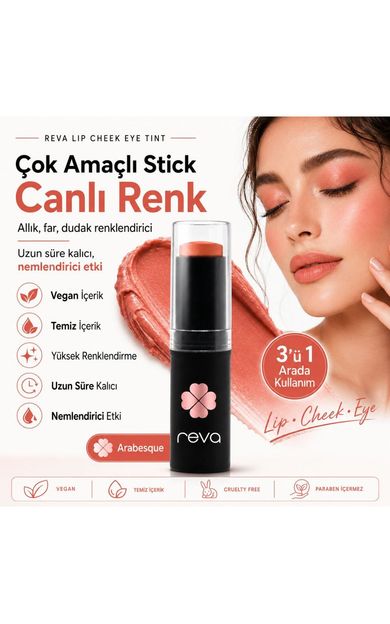REVA Çok Amaçlı Stick Allık, Far, Dudak Renklendirici &amp; Lip Cheek Eye Tint-vegan &amp; Temiz Içerikrv113 Sıcak Kahverengi