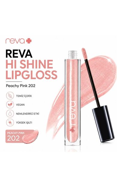 REVA Işıltılı Dudak Parlatıcısı - Hi-shine Lip Gloss Peachy Pink - No: 202 - Vegan &amp; Temiz Içerik Açık Pembe