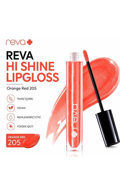 REVA Işıltılı Dudak Parlatıcısı - Hi-shine Lip Gloss Orange Red - No: 205 - Vegan &amp; Temiz Içerik Canlı Turuncu