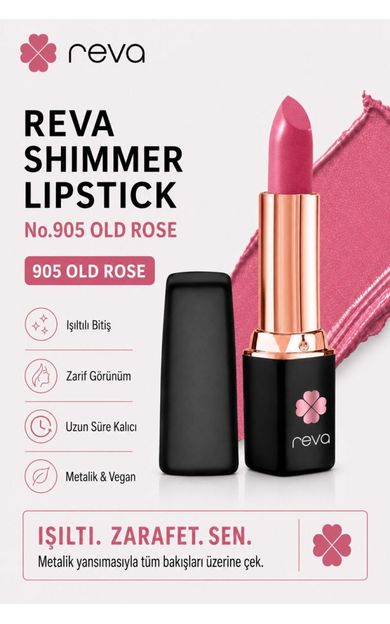 REVA Shimmer Lipstick Old Rose - Işıltı Ruj - 4 gr - No: 905 - Vegan &amp; Temiz Içerik Eski Gül