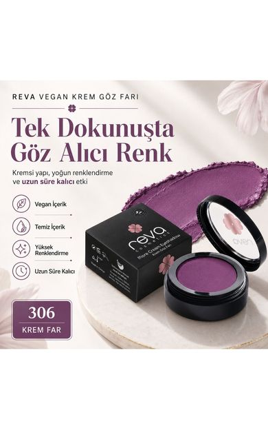 REVA Vegan Krem Göz Farı - No. 306 | Temiz Içerik, Uzun Süre Kalıcı &amp; Mono Cream Eyeshadow Derin Mor