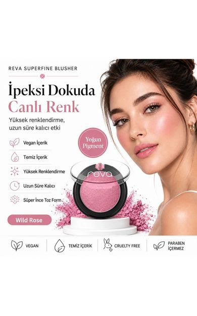 REVA Superfine Blusher Wild Rose - Süper ince Toz Allık 7,5 gr - No: 705 - Vegan &amp; Temiz İçerik Gül Rengi