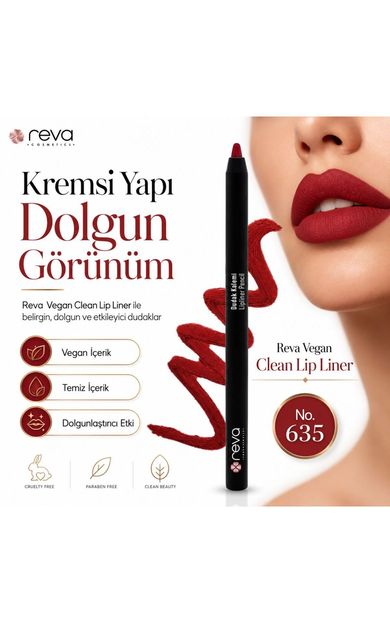 REVA Vegan Clean Lip Liner – Kremsi Yapıda Dolgunlaştırıcı Dudak Kalemi Crimson No:635 Kızıl