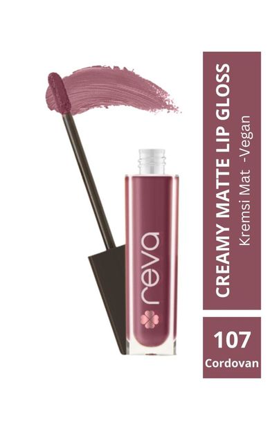 REVA Creamy Matte Lip Gloss Cordovan - Mat Krem Dudak Parlatıcısı - No: 107 - Vegan &amp; Temiz Içerik Kordovan