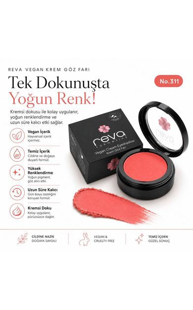 REVA Vegan Krem Göz Farı - No. 311 | Temiz Içerik, Uzun Süre Kalıcı &amp; Mono Cream Eyeshadow Derin Deniz Mercanı