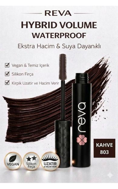 REVA Hacim Veren Hibrit Maskara - Hybrid Volume Mascara Brown - No: 803 - Vegan &amp; Temiz Içerik Siyah