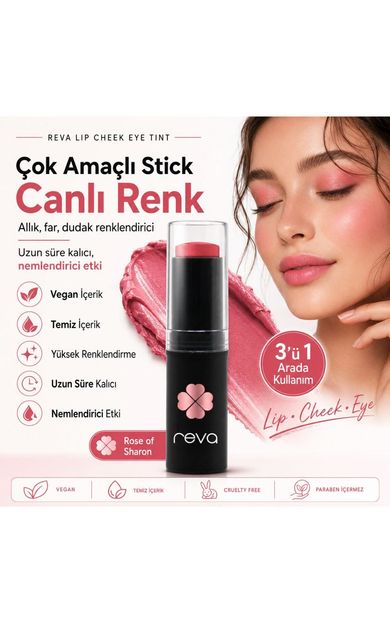 REVA Çok Amaçlı Stick Allık, Far, Dudak Renklendirici &amp; Lip Cheek Eye Tint-vegan &amp; Temiz Içerikrv110 Sıcak Pembe