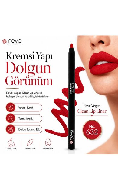 REVA Vegan Clean Lip Liner – Kremsi Yapıda Dolgunlaştırıcı Dudak Kalemi No:632 Sıcak Kırmızı