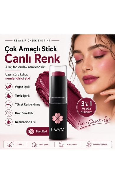 REVA Çok Amaçlı Stick Allık, Far, Dudak Renklendirici &amp; Lip Cheek Eye Tint-vegan &amp; Temiz Içerikrv112 Pancar Kırmızı