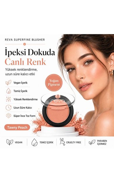 REVA Superfine Blusher Tawny Peach - Süper ince Toz Allık 7,5 gr - No: 704 - Vegan &amp; Temiz İçerik Açık Şeftali