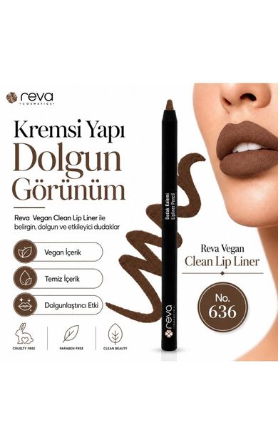 REVA Vegan Clean Lip Liner – Kremsi Yapıda Dolgunlaştırıcı Dudak Kalemi No:636 Kahverengi