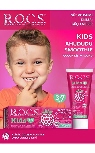 Rocs Kids 3-7 Yaş Ahududu Smoothie Tadında Çocuk Diş Macunu 35 Ml- SKT:06/2028