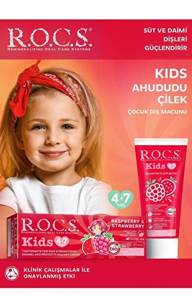 Rocs Kids 4-7 Yaş Yaz Esintisi Ahududu Çilek Tadında Çocuk Diş Macunu 35 Ml-SKT:10/2028