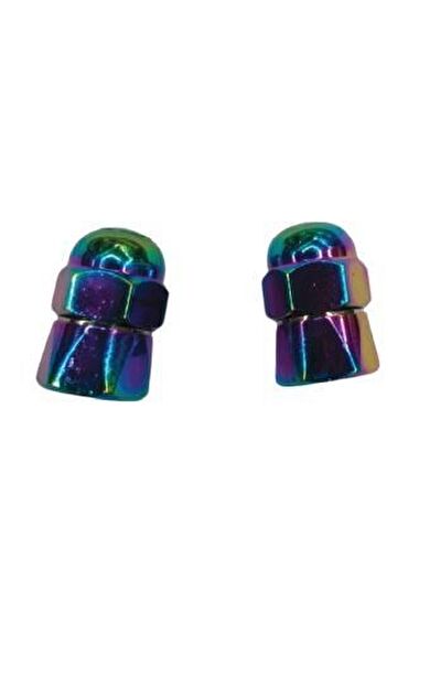 2 Adet Metal Şeklinde Sibop Kapağı Bisiklet, Motosiklet, Araba için Lastik Kapağı Rainbow Renk