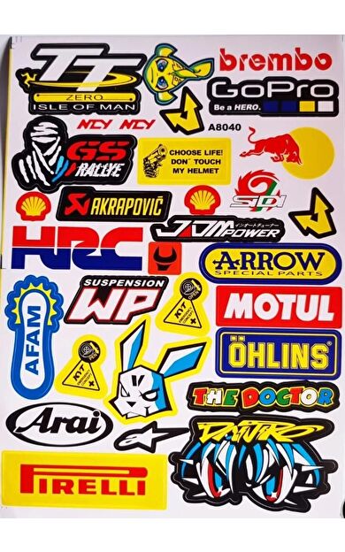 Araba, Motosiklet, Bisiklet, Kask Sponsor Sticker Seti, Çıkartma Etiketi A8040 Model