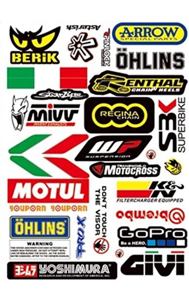 Araba, Motosiklet, Bisiklet, Kask Sponsor Sticker Seti, Çıkartma Etiketi A8046 Model