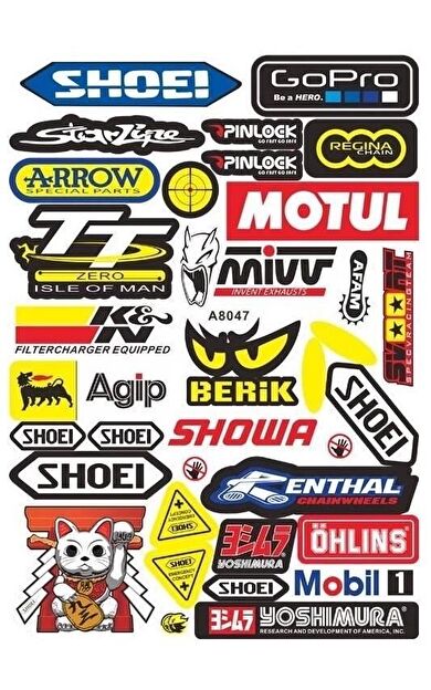 Araba, Motosiklet, Bisiklet, Kask Sponsor Sticker Seti, Çıkartma Etiketi A8047 Model