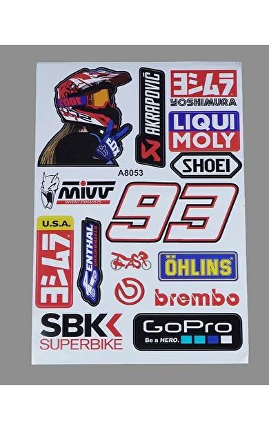 Araba, Motosiklet, Bisiklet, Kask Sponsor Sticker Seti, Çıkartma Etiketi A8053 Model