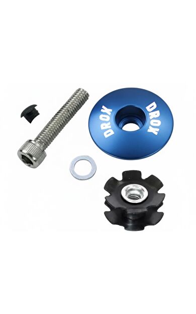 Asistan Drox HC 100 Top Cap Furç Kapak Seti Alüminyum Gidon Boğazı Üst Kapak Seti 1-1/8 Mavi Renk