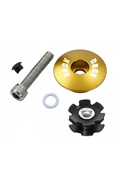 Asistan Drox HC 100 Top Cap Furç Kapak Seti Alüminyum Gidon Boğazı Üst Kapak Seti 1-1/8 Gold Renk
