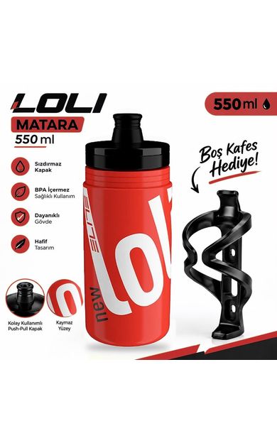 Elite New Loli Bisiklet Matarası Kırmızı Renk Suluk 550Ml Performance Matara Kafesi Hediyeli