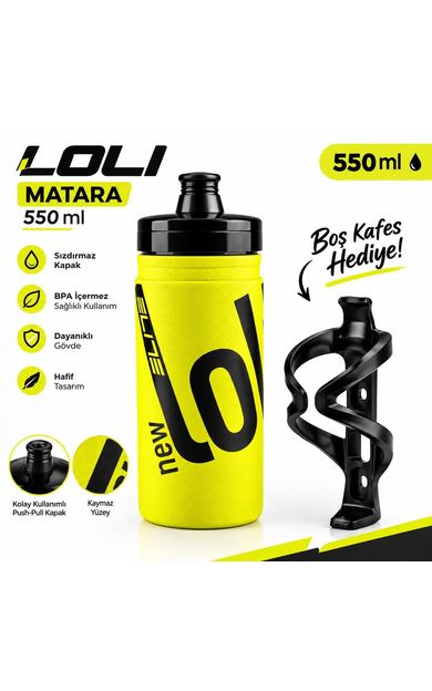 Elite New Loli Bisiklet Matarası Neon Sarı Renk Suluk 550Ml Performance Matara Kafesi Hediyeli