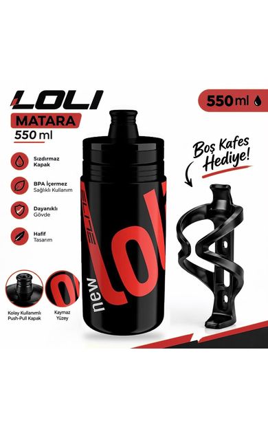 Elite New Loli Bisiklet Matarası Siyah Renk Suluk 550Ml Performance Matara Kafesi Hediyeli