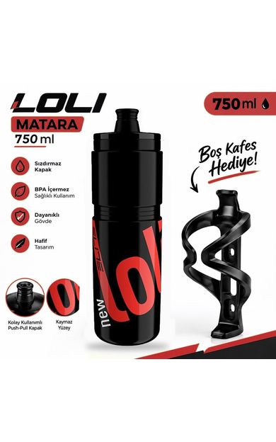Elite New Loli Bisiklet Matarası Siyah Renk Suluk 750 Ml Performance Matara Kafesi Hediyeli