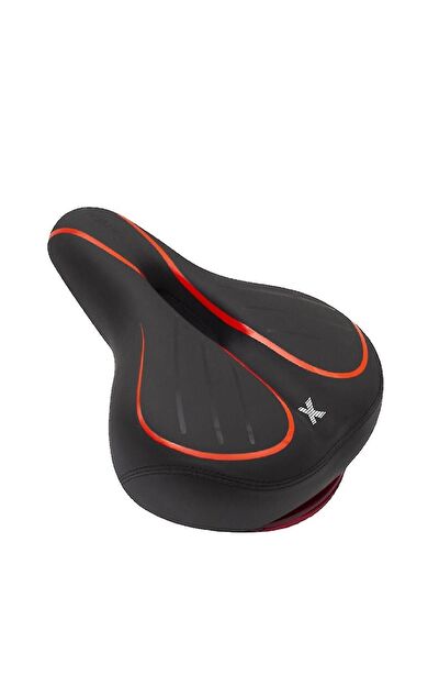 FORTE GT 1838 Işıklı Bisiklet Selesi 290mm*220 Geniş Yaylı Deri Koltuk Siyah Kırmızı