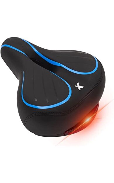 FORTE GT 1838 Işıklı Bisiklet Selesi 290mm*220 Geniş Yaylı Deri Koltuk Siyah Mavi