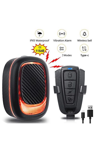 Xbyc 6161 Uzaktan Kumandalı 115 Db Su Gerçirmez Usb Şarjlı Bisiklet Alarmı+Kornası+Işığı 3in1