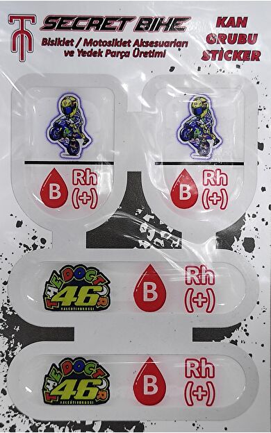 Secret Bike Mavi Motosiklet Ve Kask Kan Grubu Sticker B Rh (+) Pozitif