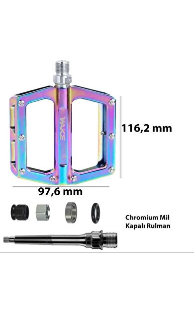 Wake Alüminyum Rulmanlı Platform Pedal Rainbow Bisiklet Pedalı Çivili Freeride Pedal OilSlick
