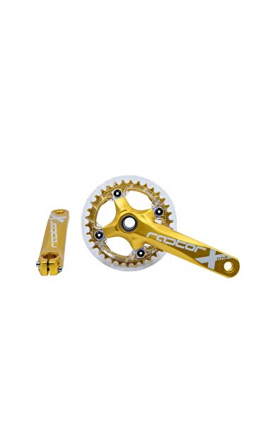 Raptor 34T Tek Yaprak Şeffaf Muhafazalı Aynakol Seti Göbek+Aynakol+Yaprak Bisiklet Krank Set Gold