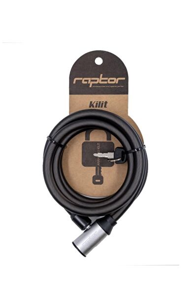 RAPTOR Anahtarlı Zincir Kilit 3.8x12x180 Cm Siyah Bisiklet Motosiklet Bebek arabası Güvenlik Kilidi
