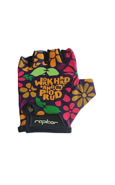 Raptor Çocuk Eldiveni Kısa Parmak Çocuk Bisiklet Eldiveni Silikon Jelli Çiçek Desenli M Beden